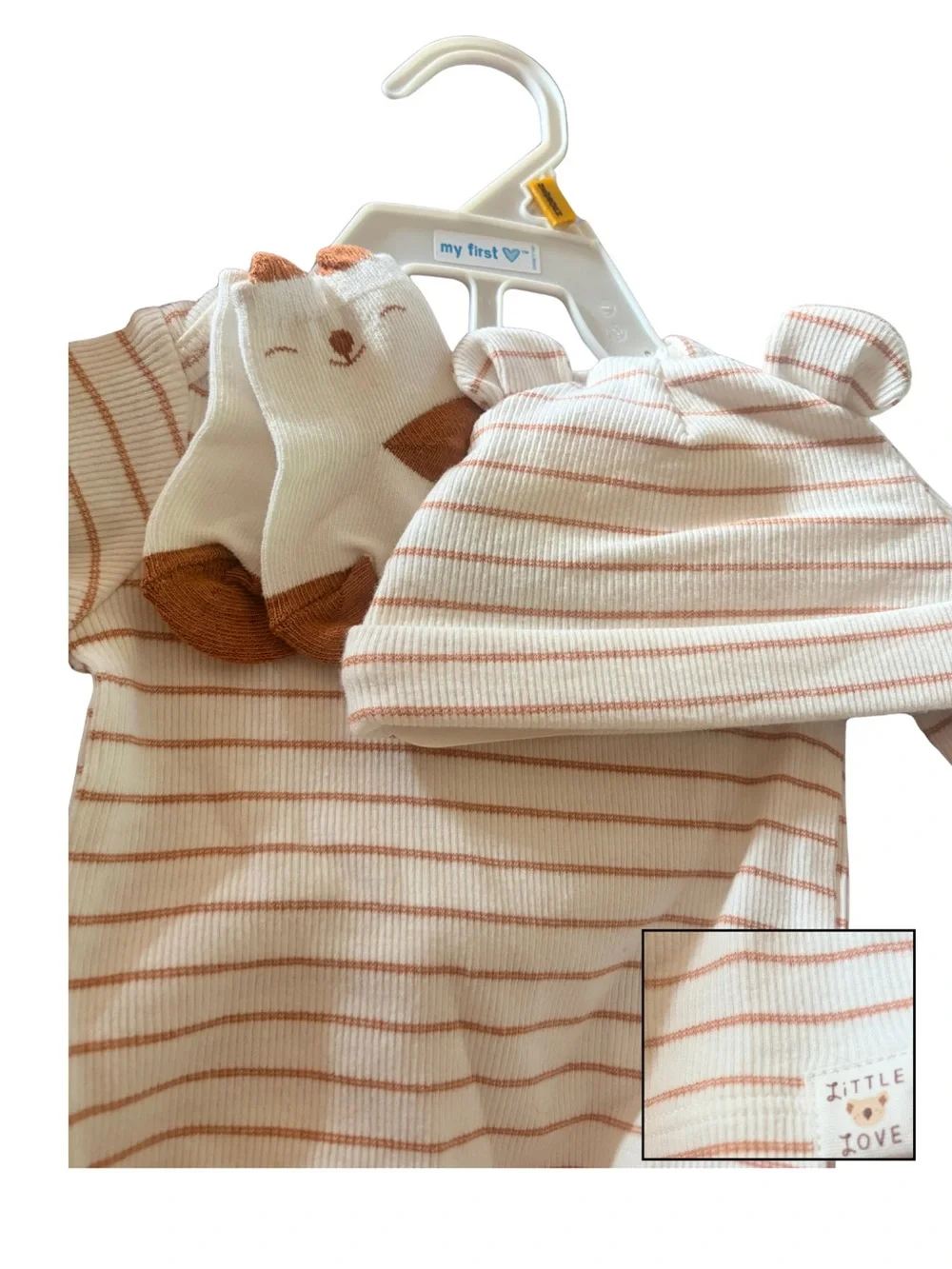 Carter's Cream & Rust Striped 4-Piece Pajama Set with Animal Socks & Bear Hat